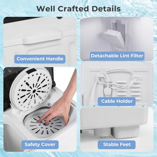 Vista 7 de Giantex Lavadora Portátil, Combo de Lavadora y Centrifugadora de 20 LBS con Bomba de Drenaje Integrada y Control de Tiempo, Doble Tina Compacta