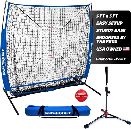 Vista 9 de PowerNet Baseball Net Bundle, 5x5 Travel Net With Softball Accessories for Hitting, Pitching, Training Equipment, Weighted Ball, Tee