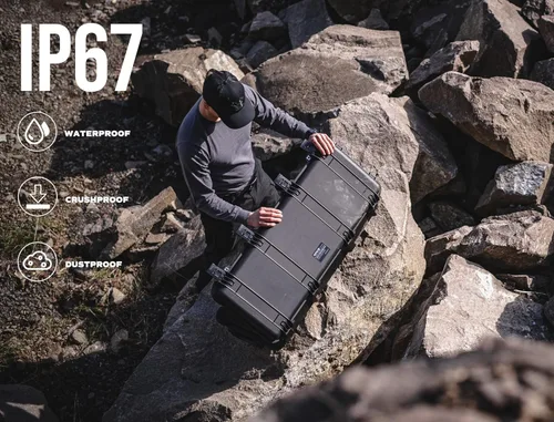 Vista 5 de RPNB Funda para rifle táctico, funda rígida para todo tipo de clima con ruedas y espuma cúbica totalmente personalizable, funda rígida impermeable