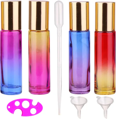 Vista 9 de inice Paquete de 24 botellas enrollables de 0.3 fl oz para aceites esenciales, vidrio azul cobalto, botellas de bola enrollables de acero inoxidable