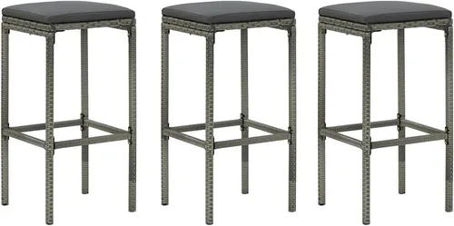 bar Chairs,barstools,bar stools Set of 3,bar Table,sillas para barra de cocina,Bar Stools with Cushions 3 pcs Gray Poly Rattanbar Stool,bar