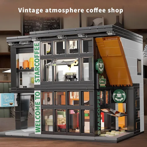 Vista 4 de CSNRHG - Bloques de construcción de juguete, vista de la calle de una cafetería, modelo de arquitectura de la ciudad, juego de construcción