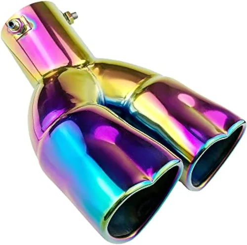 Vista 3 de Silenciador de doble punta de escape de entrada de 2.5 pulgadas, punta de escape cromada en forma de corazón, silenciador universal de tubo doble