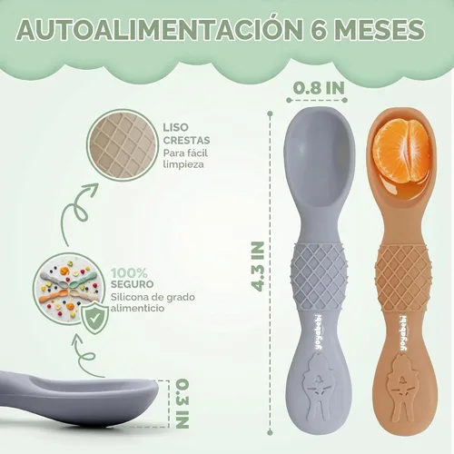 Vista 2 de Cucharas de silicona para bebés de 6 meses, cucharas de alimentación para bebés sin BPA, cucharas de autoalimentación para bebés de 6 a 12 meses
