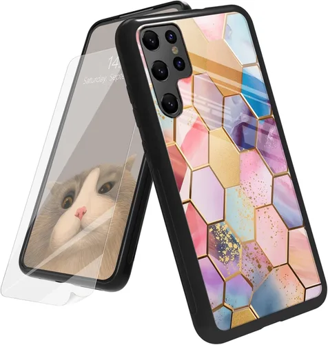 Vista 62 de Funda para Samsung Galaxy A12 5G con protector de pantalla, parte trasera de vidrio templado + TPU de silicona suave que absorbe los golpes