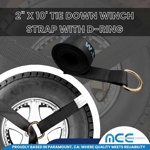 Vista 2 de Mega Cargo Control 1 paquete de correas de lazo de anillo D, amarres de remolque negros de 2 pulgadas para ensamblajes de elevación de ruedas