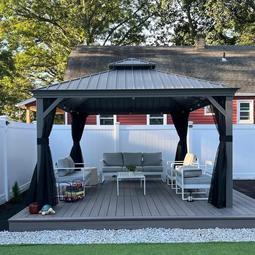 Vista 27 de PURPLE LEAF - Glorieta de 10 x 12 pies con techo rígido de aluminio, techo doble de metal resistente, pabellón permanente para patio, terraza