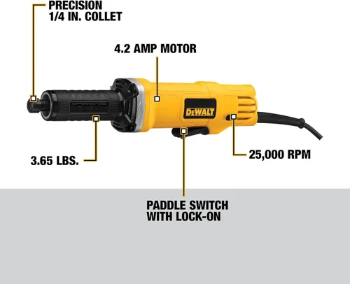 Vista 2 de DEWALT Esmerilador, con cable, 1-1/2 pulgadas, 4.2 amperios, 25,000 RPM, capacidad AC/DC (DWE4887)