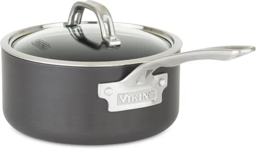 Viking Sartén antiadherente con tapa de vidrio, cacerola antiadherente anodizada dura de 3 cuartos de galón, apta para lavavajillas y horno, lista