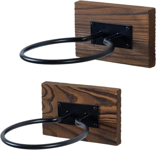 Vista 6 de MyGift Juego de 2 soportes de bolas deportivas de madera y metal para montar en la pared