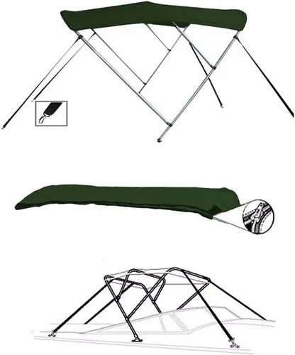 Vista 2 de STOPBYUS 76 oz Green 3 Bow Round Tube Boat Bimini TOP Sunshade Compatible for Monterey 196 MS MONTURA IO 2014-2016