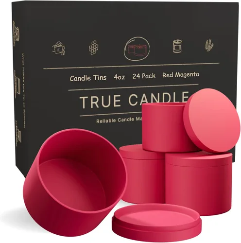 Vista 13 de True Candle Latas para hacer velas – Paquete de 24 recipientes de vela negros de 4 onzas a granel de 4 onzas – Latas vacías con tapas para velas