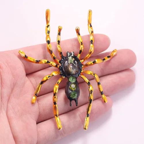 Vista 5 de XGALBLA Broche de araña grande para mujer, cristal austriaco para Halloween, multicolor, retro, araña, esmalte