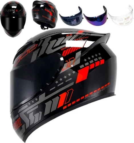Vista 11 de HTLNUZD - Casco de motocicleta de cara completa, compatible con Pinlock, viseras transparentes y tintadas, modelo aprobado por DOT, casco de moto