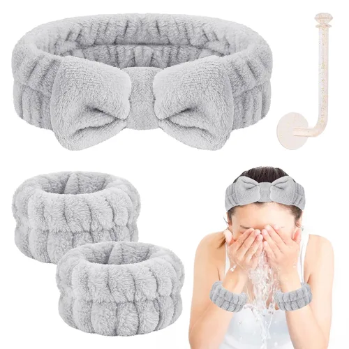 Vista 26 de CERETIA Juego de lavado facial – diadema, pulseras con soporte, toallas de muñeca de spa absorbentes de microfibra