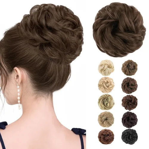 Vista 27 de Morica - 1 extensión de cabello sintético en forma de moño estilo ondulado, recogido y desordenado, y con banda elástica para mujeres (12224#)