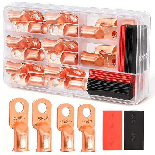 Vista 14 de Twidec /130 terminales de cable de batería AWG 2 4 6 8 10 12 14 16 calibre 16, terminales de anillo de cobre, terminales de anillo de cobre