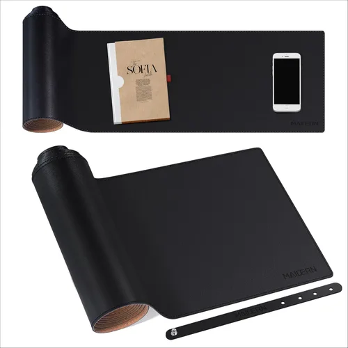 Vista 37 de MAIDERN Tapete de escritorio XXL de corcho y cuero, de 47.2 x 23.6 pulgadas, protector reversible para mouse de escritorio completo (negro)