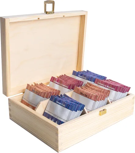 Creative Deco Caja de té de madera sin pintar con tapa, 6 compartimentos, 8.3 x 6.3 x 2.8 in, madera natural, organizador de compartimento de lujo,