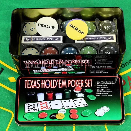 Vista 2 de Juego de fichas de póquer con caja de almacenamiento de aluminio, dos barajas de cartas estándar, Big Blind, Casino Style Chip para Texas Home Game
