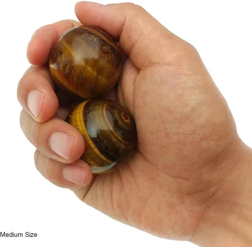 Vista 2 de Top Chi Tigers Eye Baoding Balls para terapia de manos, ejercicio y alivio del estrés (mediano 1.6 pulgadas)