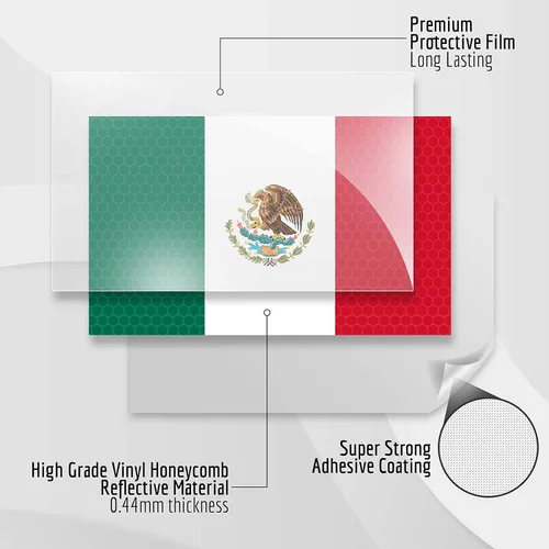Vista 4 de 3 calcomanías reflectantes de la bandera de México, 5 x 3 pulgadas, calcomanías de México para automóvil, Jeep, camión, automóvil, parachoques