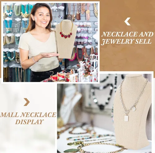 Vista 5 de Kigley 6 piezas de collar de lino para exhibición de busto, soporte de joyería para maniquí de venta de joyas (11.4 x 6.9 pulgadas)