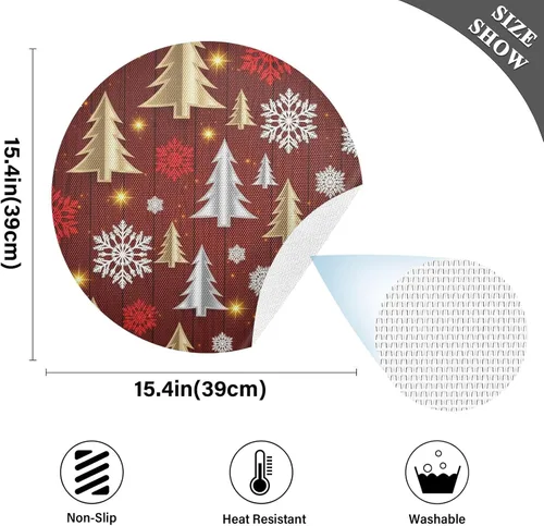 Vista 4 de Stylized Christmas Trees Table Place Mats, Non Slip Table Mats Round Washable for Kitchen Table one sizex1