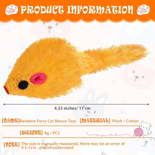 Vista 2 de Sosation 120 piezas de juguetes de ratón de gato peludo arco iris, sonajero interactivo, juguete para gatos, pequeños y suaves, sonido de Rustle