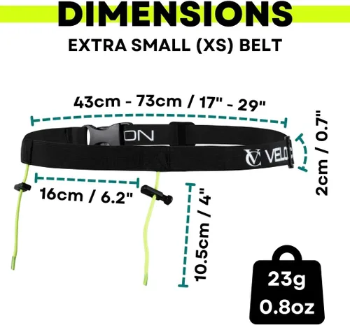 Vista 7 de VeloChampion Cinturón Riñonera para Correr – Ajuste Elástico Extensible para Triatlón, Maratón, Ciclismo y Portador de Número de Carrera, Negro