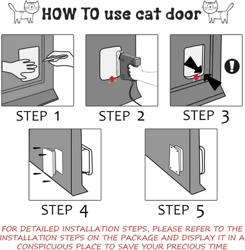 Vista 5 de Saintrygo Puerta para gatos de 4 vías con bloqueo giratorio para interior y exterior, resistente a la intemperie, puertas de mascotas para gatos