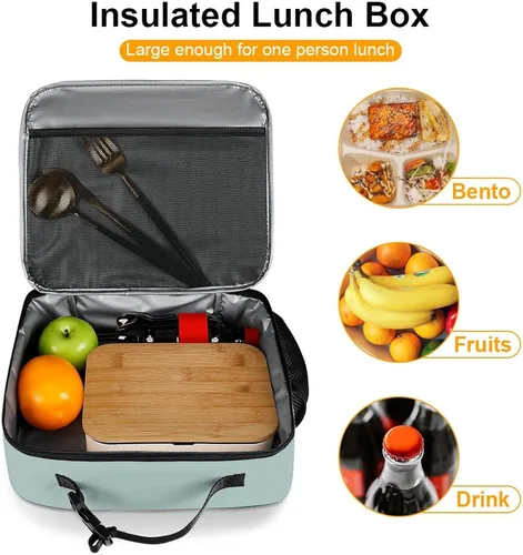 Vista 7 de Linda lonchera reutilizable de ovejas negras, bolsa de almuerzo aislada, bolsa enfriadora, lonchera para comida y comida, bolsa de mano