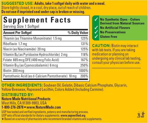 Vista 2 de Nature Made Super B Energy Complex, Suplemento dietético para soporte del sistema nervioso, 60 cápsulas blandas, suministro de 60 días