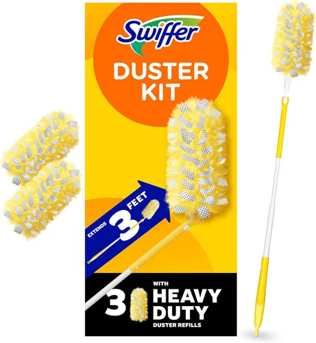 Swiffer Plumero de Alta Resistencia Kit de inicio con mango extensible de 3 pies y 3 recambios