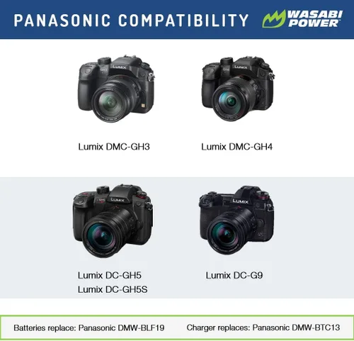 Vista 2 de Wasabi Power Batería (paquete de 2) y cargador USB dual para Panasonic DMW-BLF19 y Panasonic Lumix DMC-GH3, DMC-GH4, DC-GH5, DC-GH5S, DC-G9