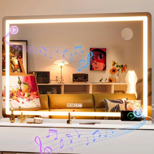 Vista 35 de Hasipu Espejo de tocador con luces, espejo LED de maquillaje de 31.5 x 22 pulgadas, espejo de maquillaje iluminado con 3 modos regulables, espejo