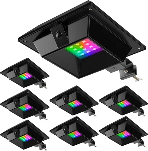 Vista 10 de 8 unidades de luces solares para canalones impermeables al aire libre con 12 LED, para sujetar en canalones, luz para aleros, techo, desagües