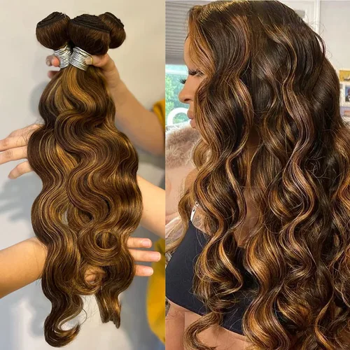 Vista 23 de ALHER Cierre de Encaje 4x4 Body Wave Rubio Miel con Mechas Marrones Ombré 4/27 Coloreado Cierre 4x4 Ondulado Raya Libre Melt 10 Pulgadas 12A