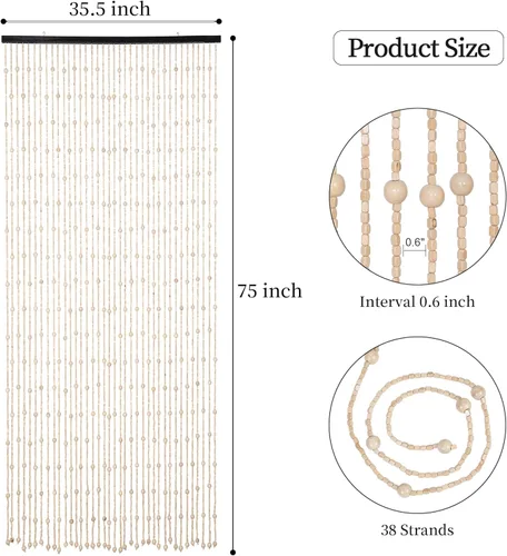 Vista 6 de Cortinas de cuentas Foreate para puertas hechas a mano con cuentas de madera y bambú, cortina bohemia colgante hippie para pasillos y ventanas, 38
