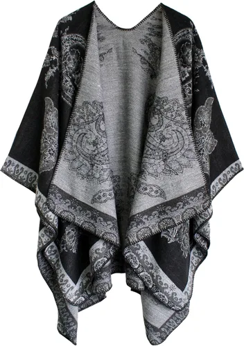 Vista 107 de Urban CoCo Poncho de colores para mujer, chal con frente abierto, color en bloques