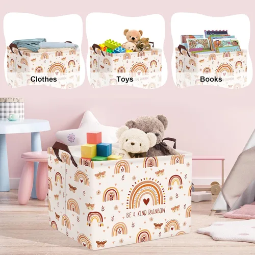 Vista 5 de Clastyle Cesta de juguete de arco iris bohemio rectangular mariposa flor rosa niña cesta decoración ropa cuarto cuarto cesta bebé regalo libro