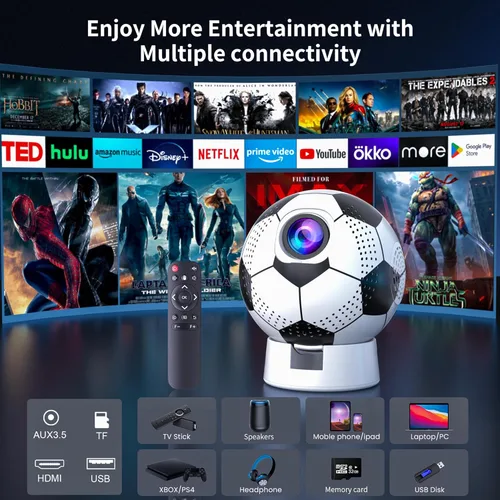 Vista 7 de Mini proyector con WiFi y Bluetooth, proyector de película portátil con rotación de 180°, compatible con 4K 1080P para proyector al aire