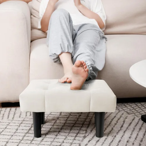 Vista 92 de HOUCHICS Taburete acolchado de piel, pequeño reposapiés otomano con patas de madera, moderno reposo rectangular para sala de estar, sofá, escritorio