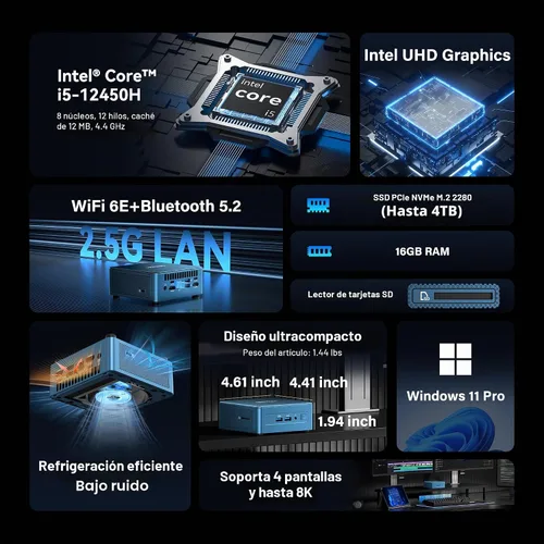 Vista 2 de GEEKOM IT12 Mini PC de negocios para servidor Plex y oficina en casa (cobertura de 3 años), con Intel i5-12450H Mini computadora Windows 11