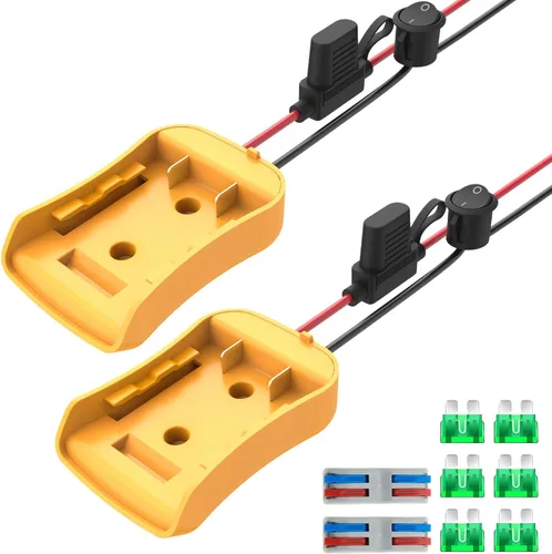 Kzreect Paquete de 2 adaptadores para ruedas eléctricas compatibles con batería Dewalt 20V, kit convertidor con portafusibles, interruptor,