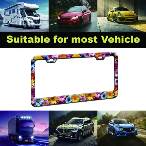 Vista 5 de 2 marcos de matrícula para mujer, marcos decorativos de auto para niñas, soporte para placa de matrícula para vehículo con llavero de doble cara