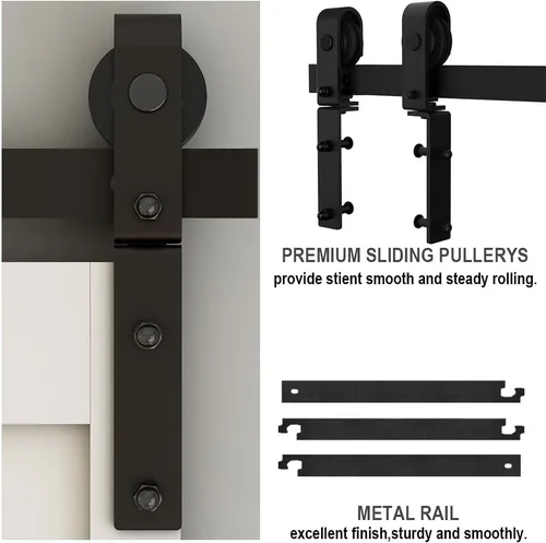 Vista 7 de TSMST Kit de rieles de puerta corrediza de granero biplegable de 3.5 pies para 2 puertas, kit de herrajes para puerta de granero plegable