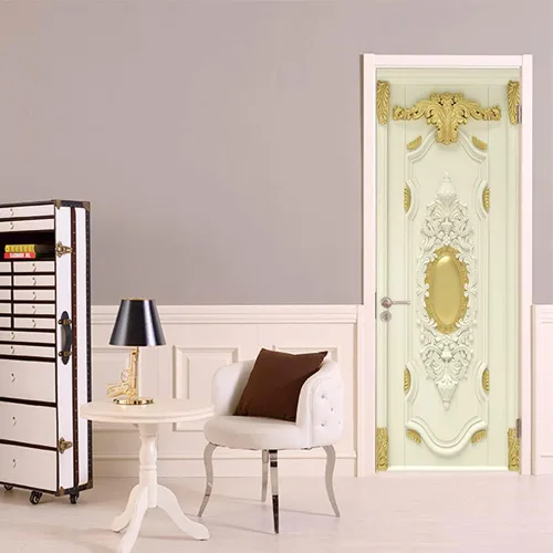 Vista 2 de Adhesivo de madera 3D para puerta, reacondicionamiento, autoadhesivo, blanco, impermeable, 30.3 x 78.7 pulgadas, aplicable para decoración