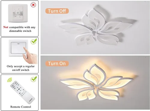 Vista 2 de Garwarm Lámpara de Techo Moderna, Candelabro LED Regulable de 23.6" Empotrado en el Techo, Control Remoto Lámpara de Hoja Acrílica Blanca para Sala