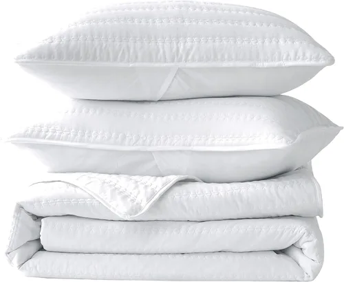 Vista 9 de Chezmoi Collection Valkyrie - Juego de edredón de 3 piezas, color blanco, tamaño Queen, juego de colcha acolchada ligera de microfibra súper suave